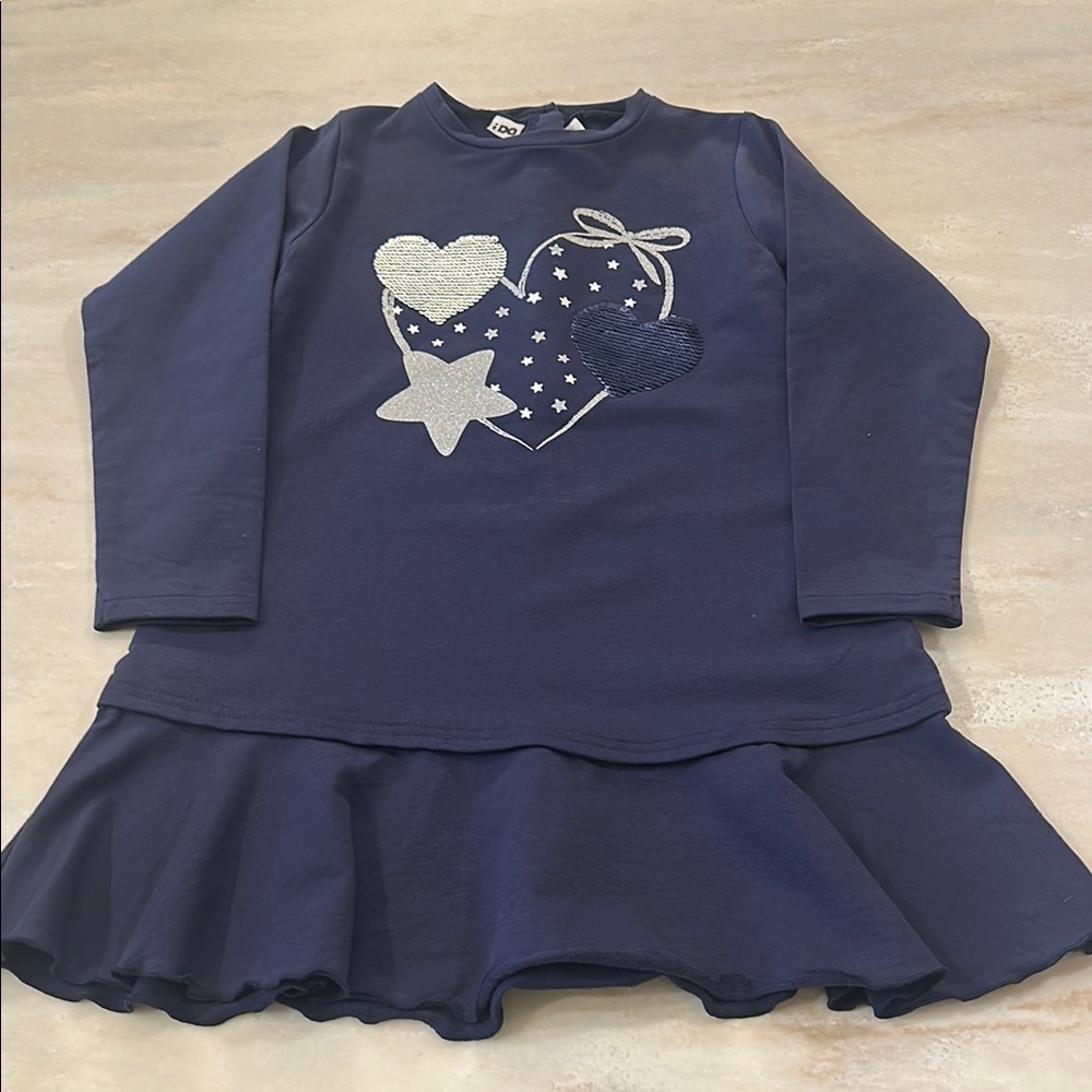 Ido Navy Blue Long Sleeve Dress with Heart Design NEVER WORN